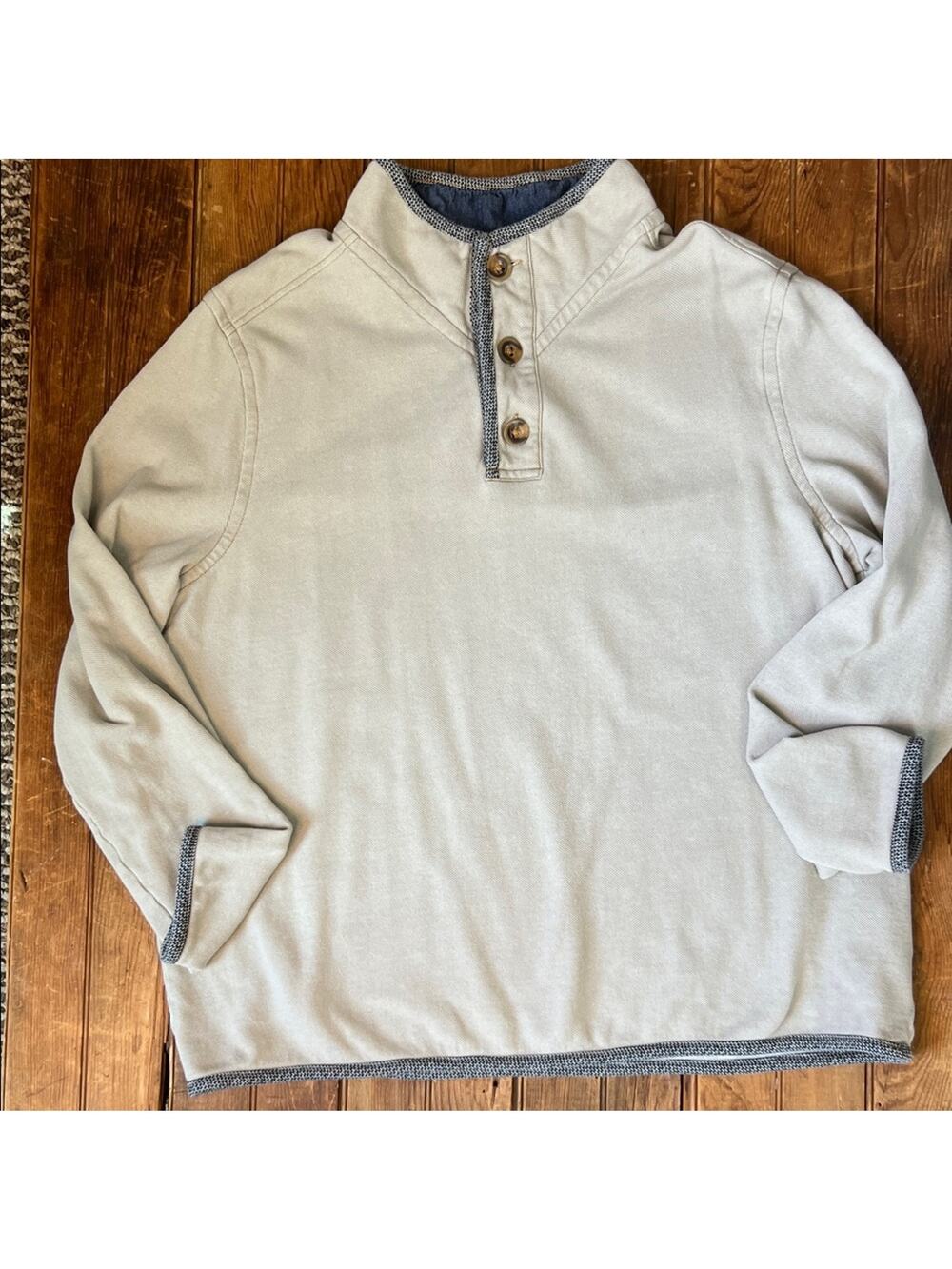 Men’s Carbon2Cobalt shirt button neck Beige Pullover heavy cotton long sleeve